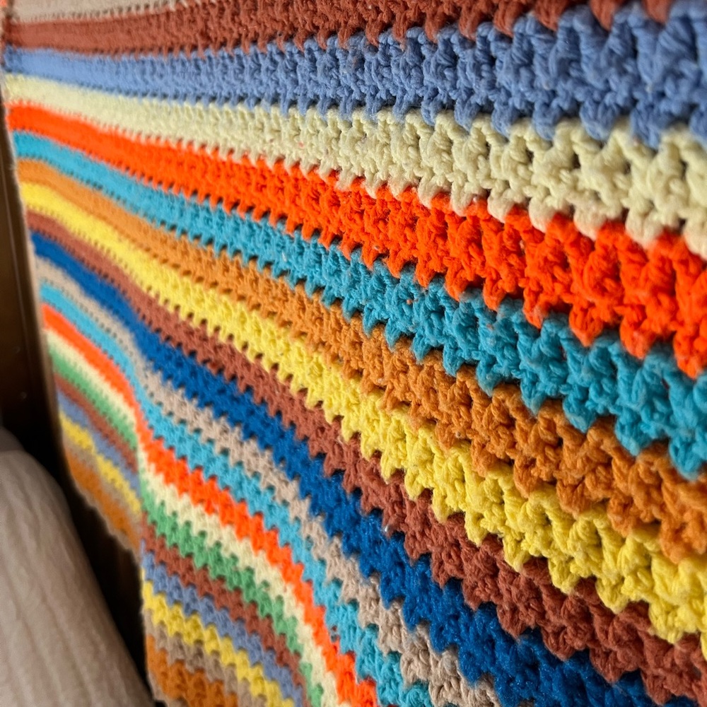 Crochet Knit Blanket or Throw Vintage Handmade